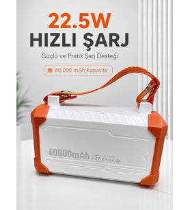 Mey İthalat® 22.5W Hızlı Şarj Destekli 60000 mAh Powerbank 4 Dahili Kablolu Çoklu USB Type-C Çıkışlı Güç Bankası