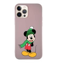 Apple iPhone 12 Pro Soft Premier Kapak Mickey Mouse-G Tasarımlı Silikon Kılıf - Pudra (Şeffaf)