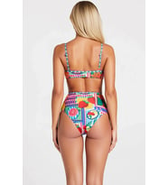 Kadın Bikini Takımı Balconette Üst Kapsız Yüksek Bel Slip Alt Örme Kumaş Meyve Desenli Regular Kalıp