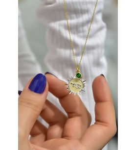 Papatya Silver 925  Ayar Gümüş Gold Kaplama Doğum Taşlı Kristal Kesim Plaka Başak / Virgo Burç Kolye