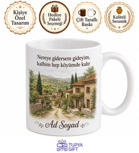 Memleket Köyü Temalı Kişiye Özel Baskılı Kupa Bardak Hediye