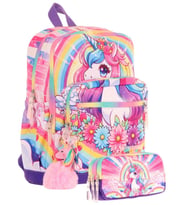 Kaukko Kids Layer Kız Çocuk Okul Çantası + Kalem Çantası Seti (Pembe Mor - Unicorn)