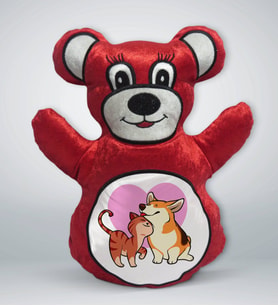BK Gift Kedi ve Köpek Tasarımlı Kırmızı Ayıcık Yastık-1
