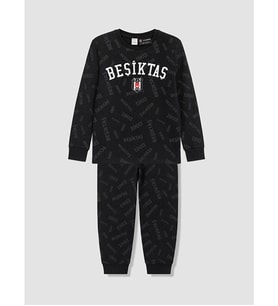 LCW Kids Siyah Beşiktaş Baskılı Erkek Çocuk Pijama Takım