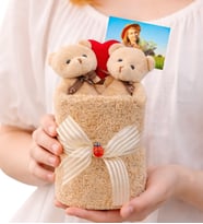 Kişiye Özel Fotoğraflı Premium Kahve Peluş Ayıcık Buketi