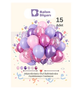 Fuşya & Mor & Pembe & Lila Konfeti 15 Adet Balon Seti – Göz Alıcı Ve Şık Parti Dekoru