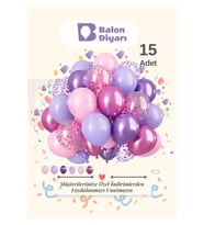 Fuşya & Mor & Pembe & Lila Konfeti 15 Adet Balon Seti – Göz Alıcı Ve Şık Parti Dekoru