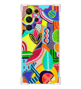 PrintiFy Samsung Galaxy S22 Ultra Uyumlu Retro Color 6 Baskılı Şeffaf Köşe Korumalı Antişok Kılıf
