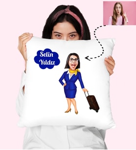 Karikatürlü Hostese Özel Kabin Memuru Kişiye Özel Yastık