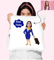 Karikatürlü Hostese Özel Kabin Memuru Kişiye Özel Yastık