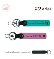 Sevgiliye Romantik Hatıra, İsim & Soyisim Yazılı 2’li Anahtarlık Seti, Koyu Turkuaz-Pembe-Siyah