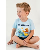 Breeze Erkek Çocuk Kısa Kollu Tişört Dinozor Macerası 1.5-5 Yaş , Açık Mavi