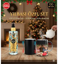 Yılbaşına Özel Fotoğraflı Sihirli Kupa ve Vücüt Parfümü 250 ml  Bardak,Sevgiliye Hediye,Arkadaşa Hediye,Yılbaşına Özel