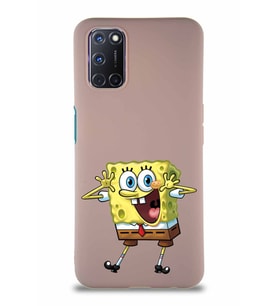 Oppo A92 Soft Premier Kapak Sünger Bob Tasarımlı Silikon Kılıf - Pudra (Şeffaf)