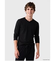 LC WAIKIKI Siyah Henley Yaka Uzun Kollu Erkek Pijama Üst