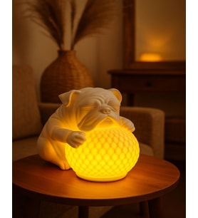 Bulldog Tasarımlı 3D Şık Masa Lambası , Çocuk Odası Estetik Gece Lambası , Tealight 18 x 18 Cm