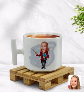 BK Gift Kişiye Özel Kadın Öğretmen Karikatürlü T Kulplu Beyaz Middle Kupa Bardak-3