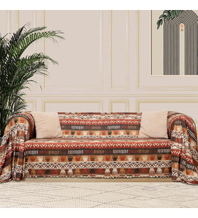 SoftMicro Etnik Desenli Boho 180x220 cm Koltuk Örtüsü Şalı, Kanepe Örtüsü, Tv Battaniyesi Toprak