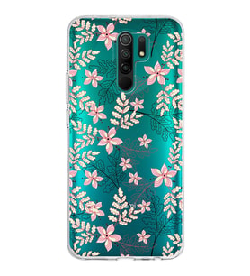 Xiaomi Redmi 9 Uyumlu Kapak Floral Kırmızı Tasarımlı Şeffaf Silikon Kılıf