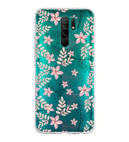 Xiaomi Redmi 9 Uyumlu Kapak Floral Kırmızı Tasarımlı Şeffaf Silikon Kılıf