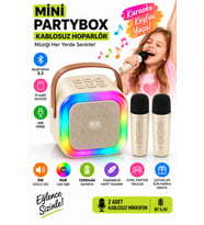 Blic BLS-97 Bej Partybox Çift Kablosuz Mikrofonlu RGB LED Işıklı Taşınabilir Bluetooth Hoparlör