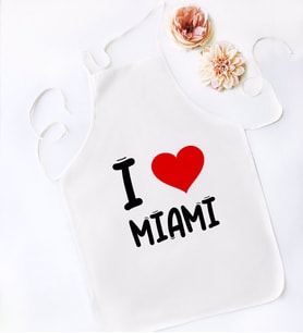 BK Gift I Love Miami Tasarımlı Beyaz Mutfak Önlüğü - Model 1