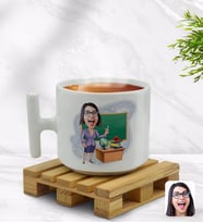 BK Gift Kişiye Özel Kadın Öğretmen Karikatürlü T Kulplu Beyaz Middle Kupa Bardak-1