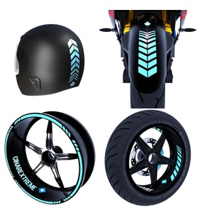 Moto Rider 4'lü Sticker Seti Nane Yeşili İç Dış Jant Şeridi Kask ve Çamurluk Çın