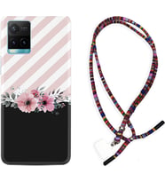 Vivo Y11S Y21S Y20 Y20S Y70 Kılıf Boyun Asklı Rasta Silikon Strip Pink Flowers 1396