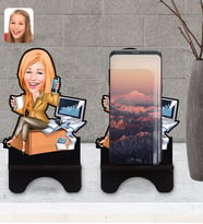 BK Gift Kişiye Özel Kadın Muhasebeci Karikatürlü Ahşap Biblo Telefon Standı-1