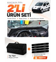 PEUGEOT BİPPER (2007-2020) Uyumlu Torpido Örtüsü + Tay Tüyü Bagaj Çantası + Sticker Seti - Siyah
