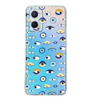 PrintiFy Oppo A96 4G ile Uyumlu Nazar Boncuğu 2 Baskılı Kamera Korumalı Şeffaf Silikon Kılıf
