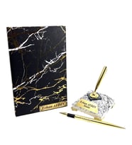 Sizlere Özel İsimli Ofis Hediyesi - Mermer Tasarımlı Defter ve Kaideli İmza Kalemi (Model 1)