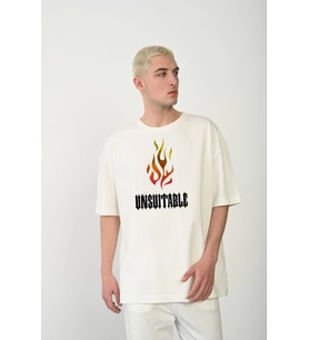 Erkek Baskılı T-Shirt Kısa Kol Bisiklet Yaka Regular Fit Rahat Kalıp Günlük Tişört - Beyaz