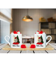 Mutlu Yıllar & Merry Christmas Yılbaşı Tasarımlı Çift Ahşap Tabaklı Kişiye Özel Türk Kahvesi Fincanı Seti