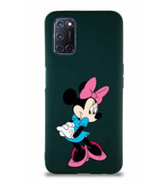 Oppo A92 Soft Premier Kapak Minnie Mouse-F Tasarımlı Silikon Kılıf - Yeşil (Şeffaf)