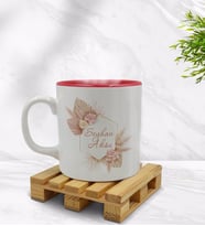 BK Gift Kişiye Özel Çiçek Tasarımlı İçi Kırmızı Renkli Kupa Bardak Model 16