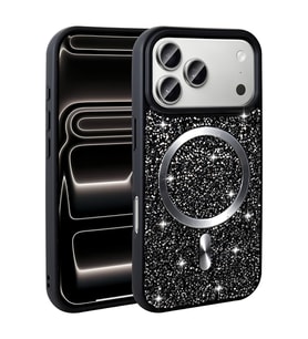 iPhone 17 Pro Kılıf Pırlanta Tasarımlı M-safe Şarj Özellikli Mozaik Silikon Kılıf (Siyah)