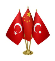 Masa Üstü Çin Bayrağı Türk Bayrağı Üçlü Pirinç Direk Masa Bayrak Seti