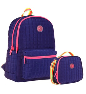 Kaukko Kız Çocuk Kapitone Detaylı Lacivert Pembe Okul Çantası ve Kalemlik Seti(K1773+K9048)
