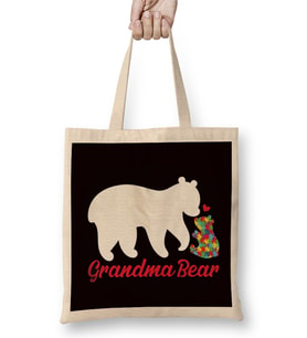 Grandma Bear Autism Awareness Autistic Puzzle Support Health Bez Çanta Uzun Saplı