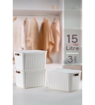 3'lü Beyaz 15 Lt Boxsis Set Çok Amaçlı Kapaklı Kutu Dolap Içi Düzenleyici Organizer - Hobi Kutusu