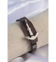 Kahverengi Deri Model Gümüş Renk Çapa Figür Erkek Bileklik 5886 - SSSSSS2266-7904