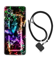Tecno Spark 9 Pro Kılıf Silikon Boyun Askılı İpli Desenli Silikon Butterfly Neon 1684