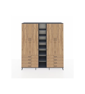 Hyperion Gardrop 10 Raflı 8 Çekmeceli 2 Askılı 220x44x243 Antrasit-Çam/Çam