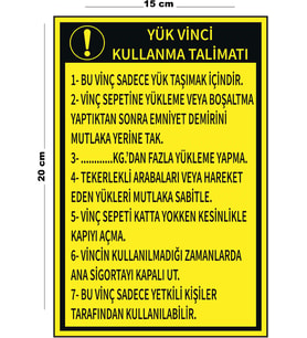 Metal Yük Vinci Kullanma Talimatı 15 Cm x 20 Cm Uyarı Levhası Yönlendirme Tabelası