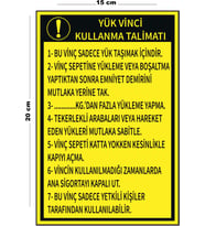Metal Yük Vinci Kullanma Talimatı 15 Cm x 20 Cm Uyarı Levhası Yönlendirme Tabelası