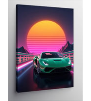 Kanvas Tablo Neon Araba Ve Gün Batımı