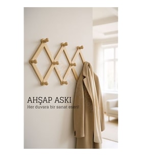 Ahşap Akordeon Duvar Askısı - Dekoratif, Çok Amaçlı, 10 Kancalı Akıllı Askılık 722371