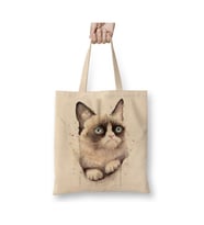 Grumpy Cat Kedi Beyaz Bez Çanta Uzun Saplı Alışveriş Çantası Plaj Çantası